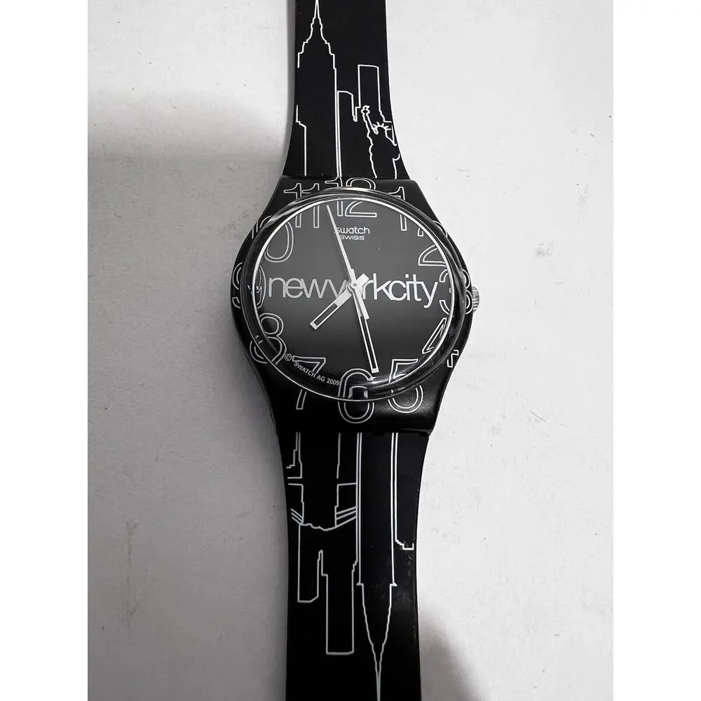 Swatch EUC Unisex Lines in the Sky NYC GZ209 Watch 34 mm Needs Battery